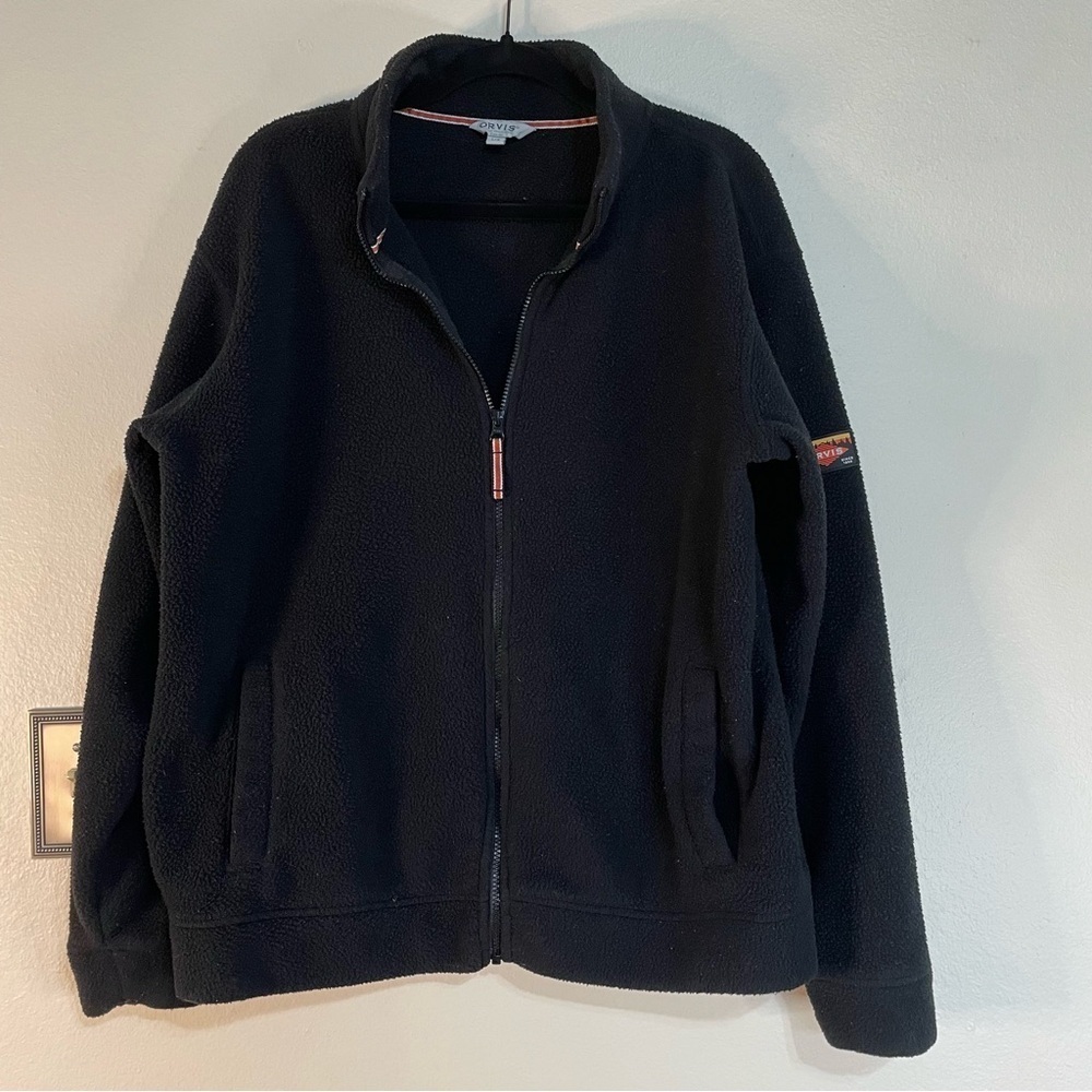 Orvis Men Fleece Full Zip Jacket, Black Outdoor‎ Adventure sz L Layering Camping
